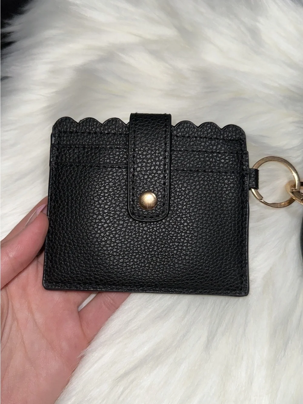 Black Leather Wristlet Card Holder with Tassel Keyring